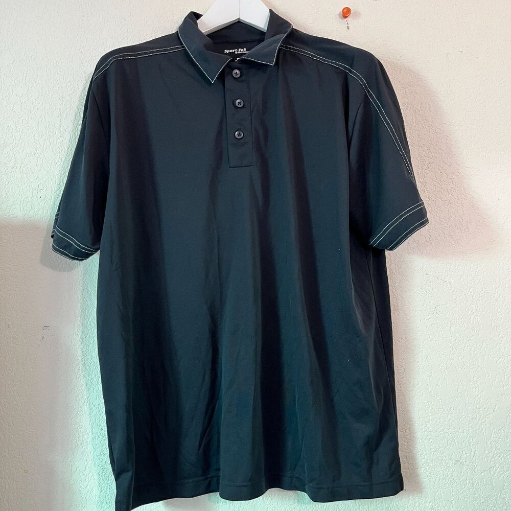 Sport-Tek by Port Authority Mens Short Sleeve Golf Polo Shirt XL Black 360 Logo